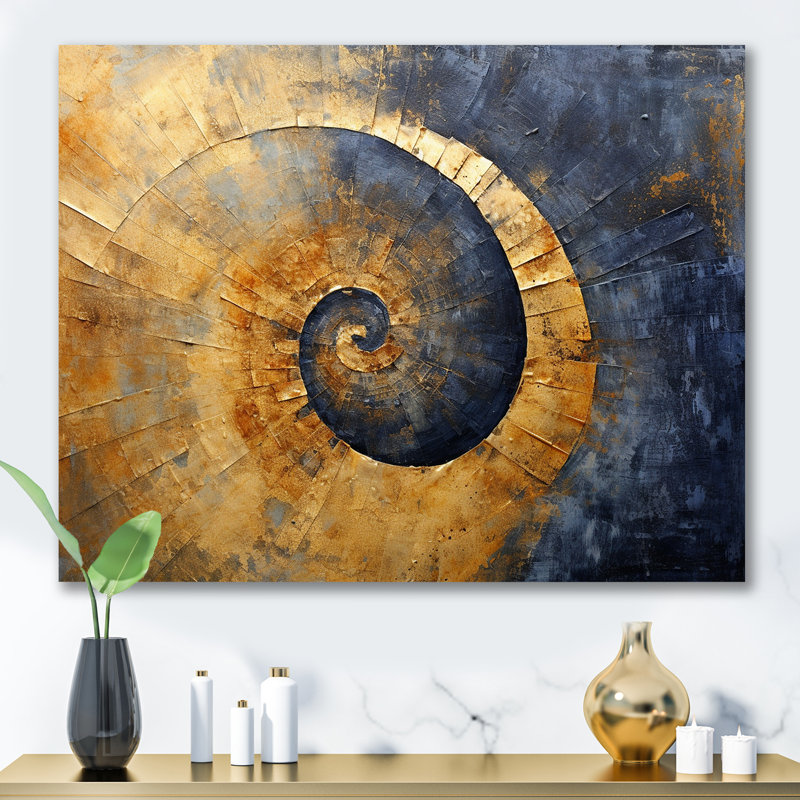 Golden Twilight Spiral II - Abstract Spirals Wall Art Prints, H 30 po x l 40 po x P 1,5 po, Toile tendue