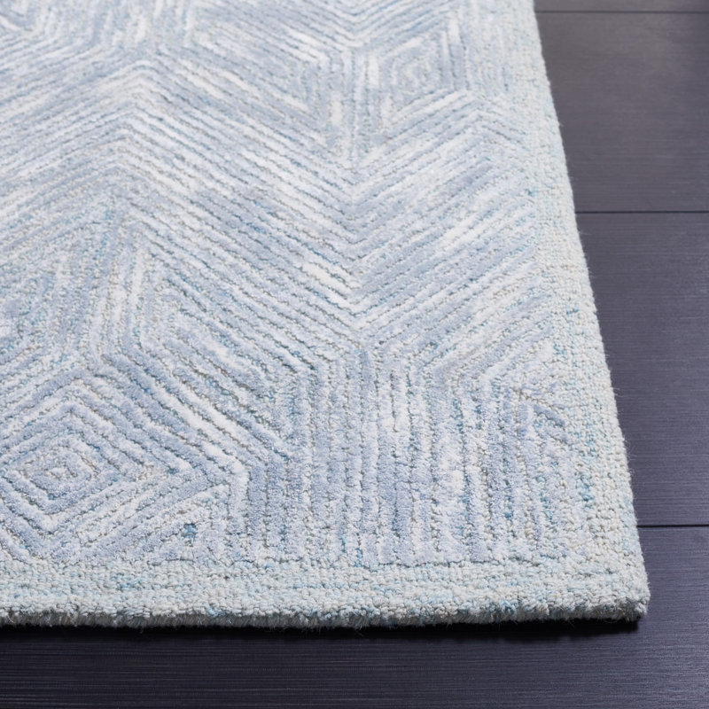 Galdamez Hand Tufted Viscose/Wool/Cotton Geometric Rug in Gray/Blue, Rectangle 5' x 8'