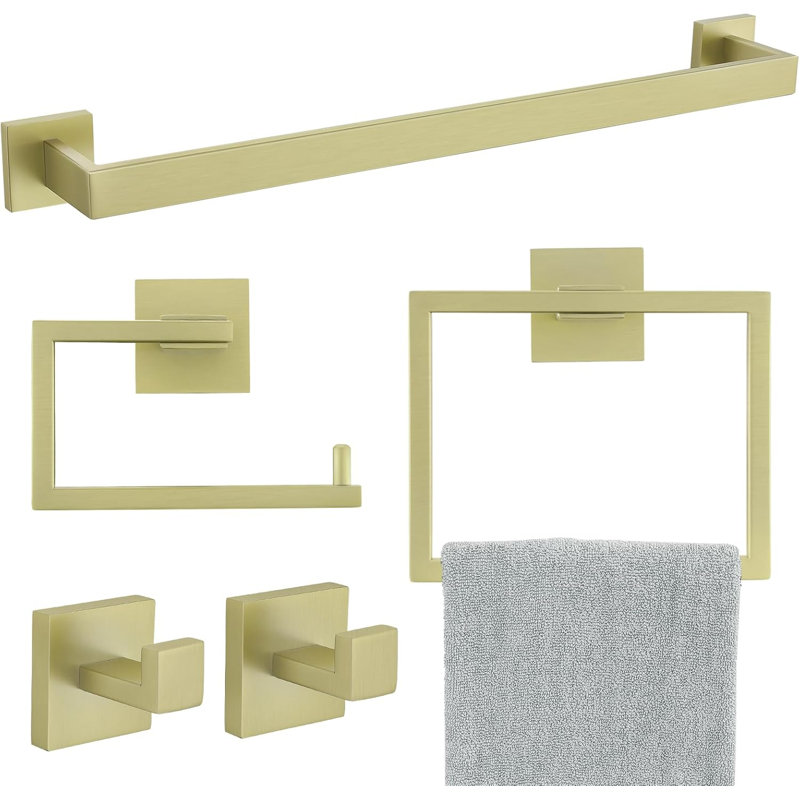 5-Piece Bathroom Hardware Set - Premium SUS304 Stainless Steel Towel Bar & Holder Kit With Concealed Screws For Modern Bathroom & Kitchen