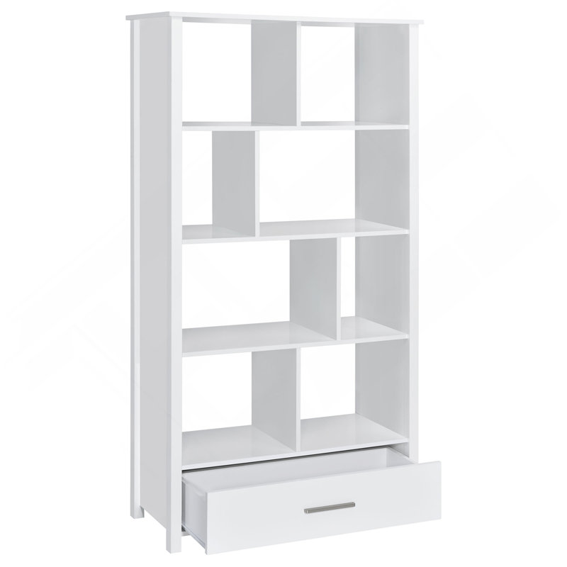 Bibliothèque de rangement blanche brillante à 4 tablettes, Blanc brillant