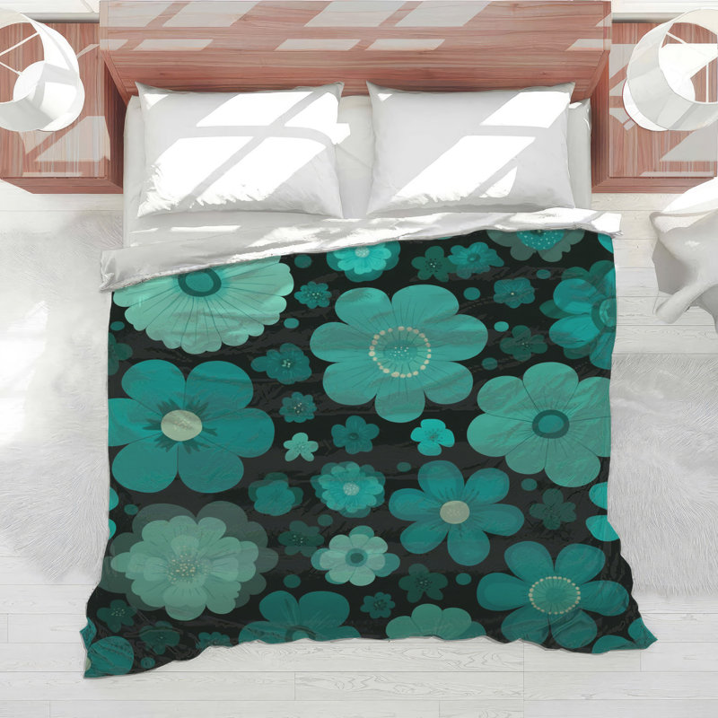 Édredon à motif floral Boho Boho, Twin Extra Long Comforter, Floral bleu sarcelle