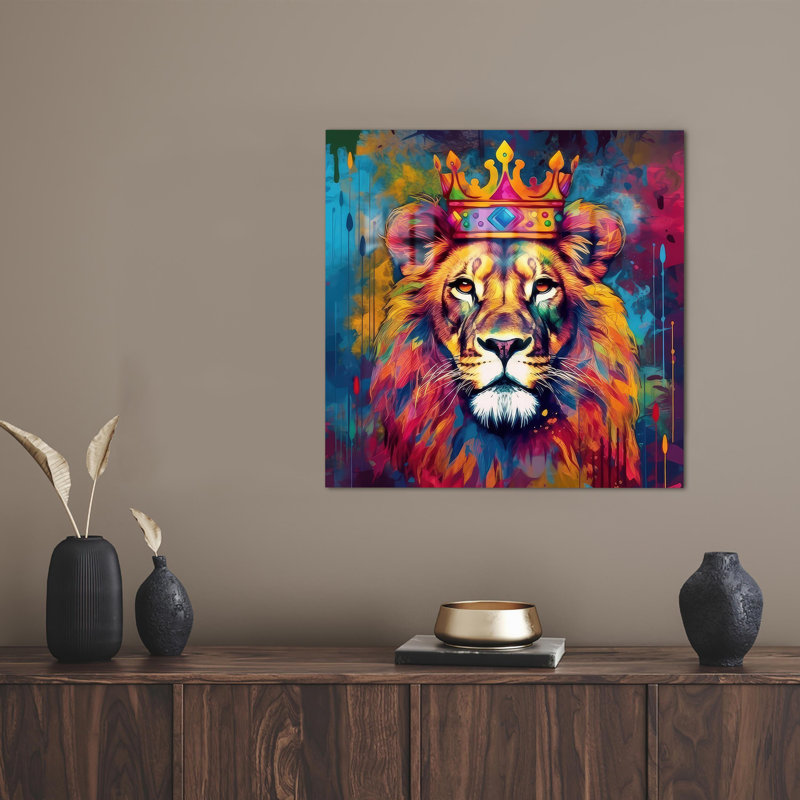 Illustration bohémienne colorée de lion de style bohème idéale pour la décoration moderne de la maison ou la décoration de mariage avec une décoration murale animal minimaliste