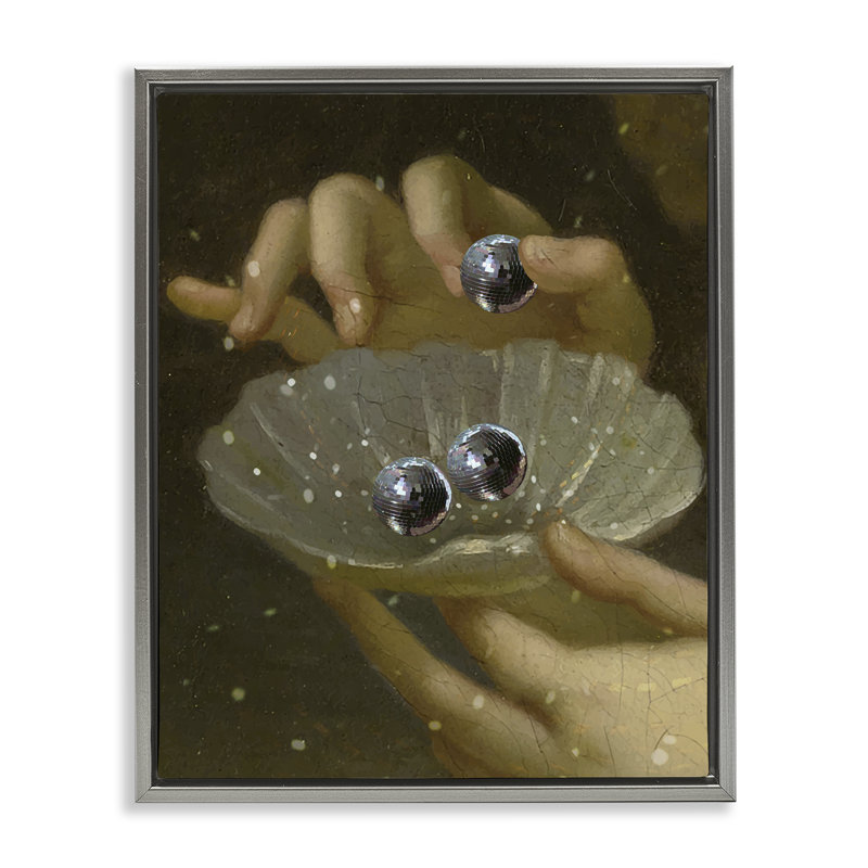 Cadre flottant Classic Disco Clam Pearls, design par Lil 'Rue, Cadre flottant gris lustré, H 31 po x l 25 po