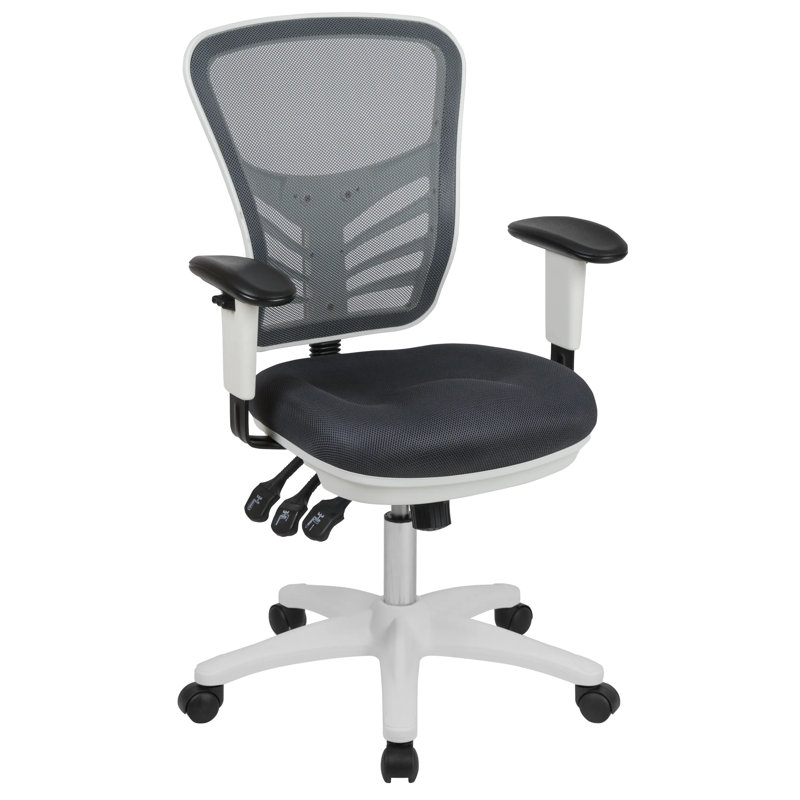 Chaise de bureau ergonomique en filet à dossier moyen avec accoudoirs réglables Siyer, Gris foncé, Blanc
