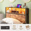 Twin Size Bed Frame With Storage Headboard, Metal Platform Bed With Charging Station, Bookcase Storage
