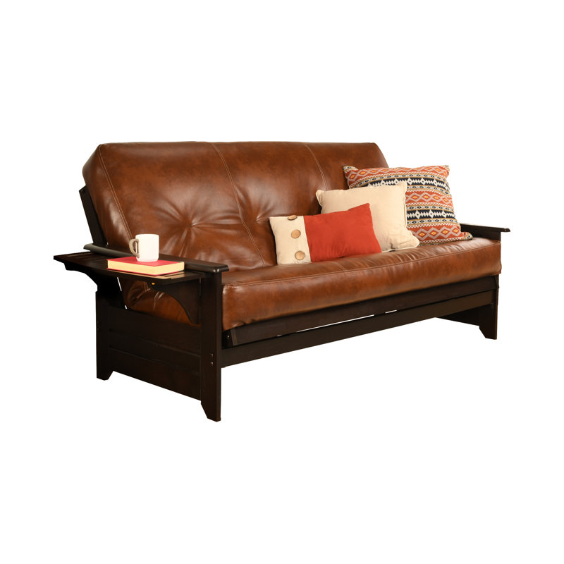Stratford Full Futon and Mattress, Saddle Brown, Espresso, Premium Pocket Coil