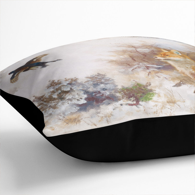 Fox and Black Grouse Scatter Cushion, Black, 40cm H x 40cm W x 15cm D