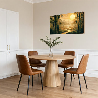 Bamboo Forest Sunset Landscape Canvas Wrapped Wall Art Oil Painting Print Set Of 1