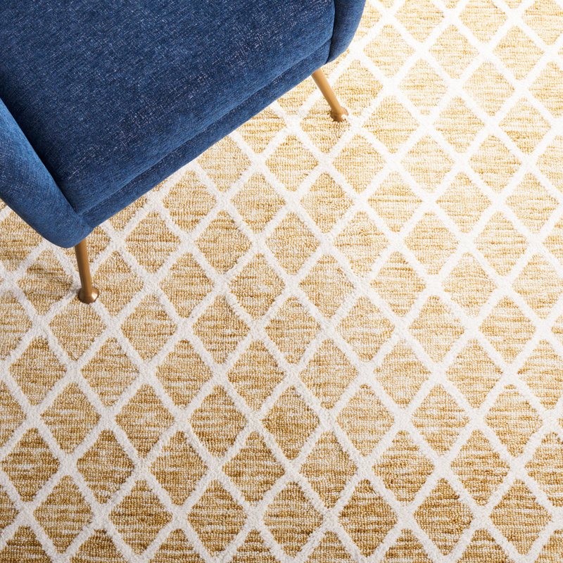 Tapis géométrique doré / ivoire Amaj, Rectangle 2 pi x 3 pi
