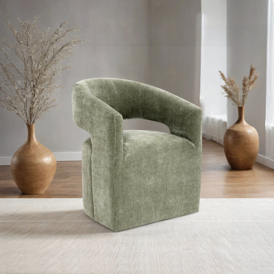 Contemporary Style Arm Chair with Caster, Barrel Back Design, Neutral Textured Fabric for Primary Living Room