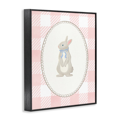 Giclée encadrée de lapin en vichy pastel, design par The Paper Curator