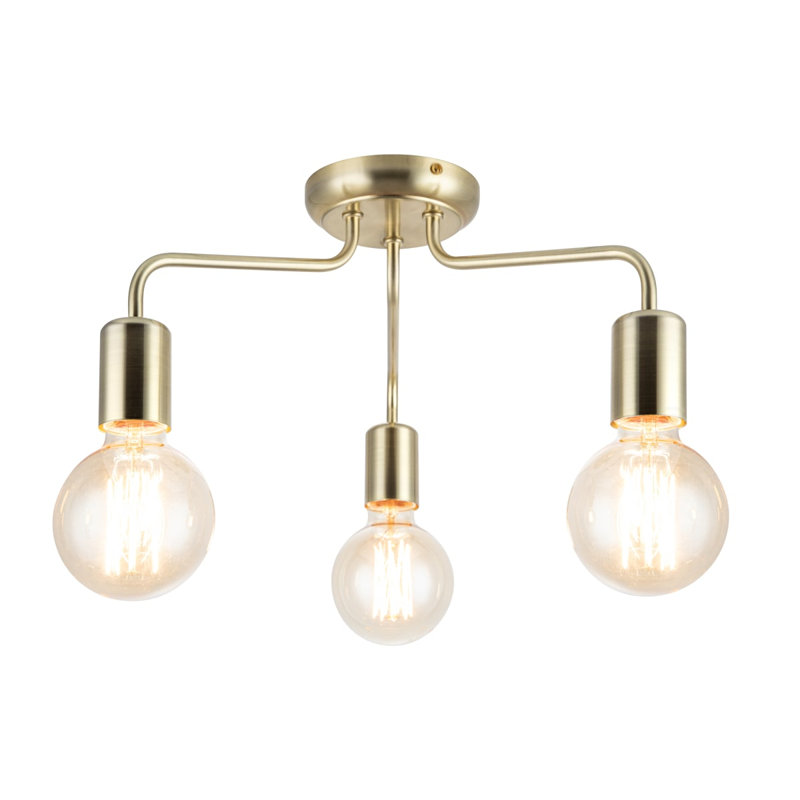 Fraser Light Modern Metal Ceiling Flush Light - 41x41x19cm, E27. Max. 15W LED (Bulb not included), Brushed Brass, 3 Lights