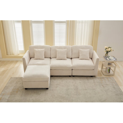 Nicholson 98.2" W 4-Piece Corduroy Upholstered Modular Sofa with Ottoman 