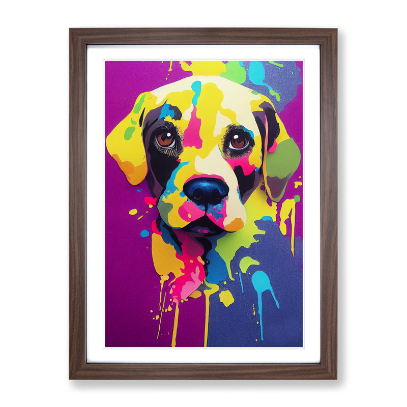 XV1022-3316X Painted Dog No.2 - Single Picture Frame Print, 46cm H x 34cm W x 2cm D, Walnut