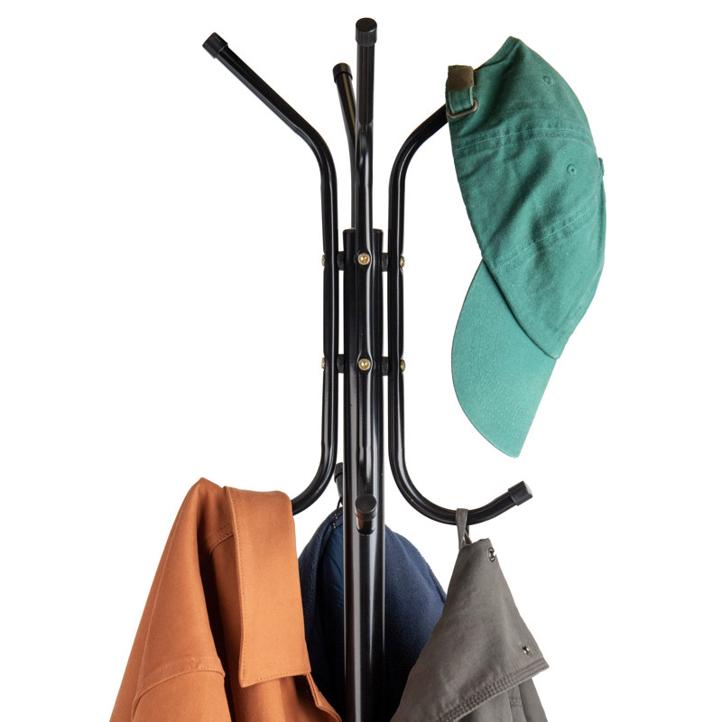 Black Metal Freestanding Coat Rack with Umbrella Stand