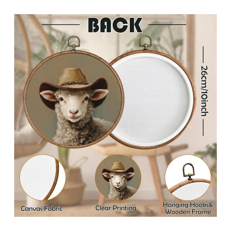 Retro Sheep Round Wall Art Canvas