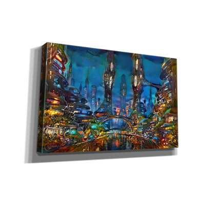 Toile murale « Nighttime Metropolis Nocturna » par Pedro Gavidia, 40 x 26 pouces