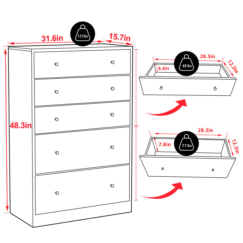 Commode 5 tiroirs Baez, Noir