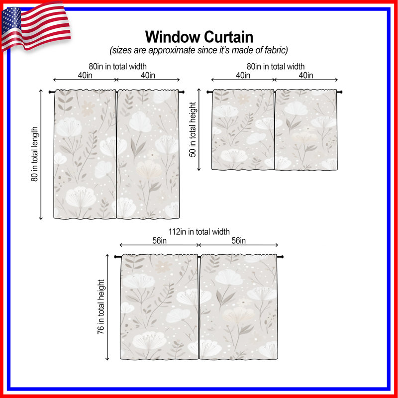 Motif de rideaux de fenêtre à motif floral transparent et obscurcissant - 2 panneaux, 20in x 60in - 2 panels