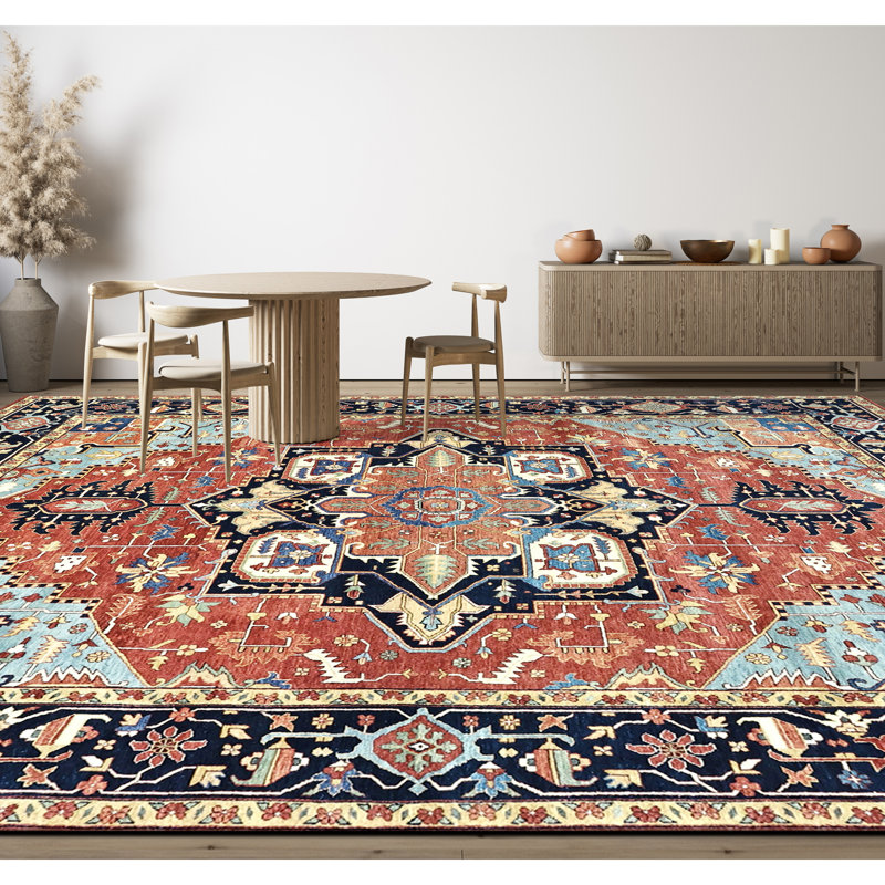 Hand Knotted Wool Area Rug in Red And Blue, Rectangle 9' x 12'