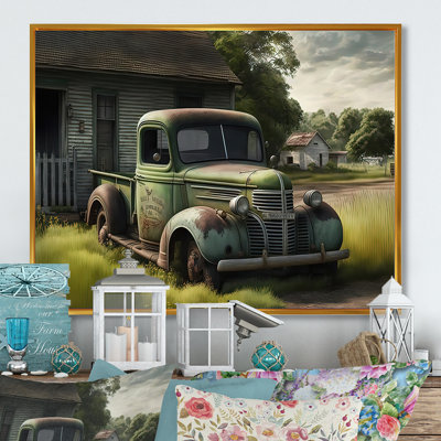 " Green Old Truck At The Barn "