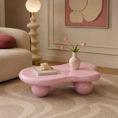Cloud Shaped Coffee Table, Low Coffee Table with 3 Ball Legs for Living Room