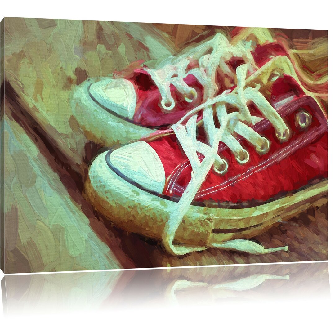 Leinwandbild Rote Converse Chucks in Rot/Beige