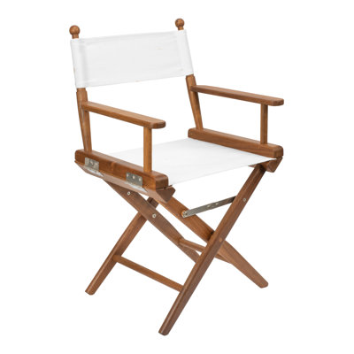 Premium Grade Teak Folding Directors Chair with White Sunbrella® Fabric Seat Slings