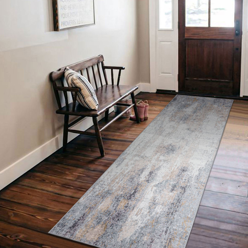 Tapis gris / ivoire / jaune Bliss, Tapis de couloir 2 pi 6 po x 8 pi