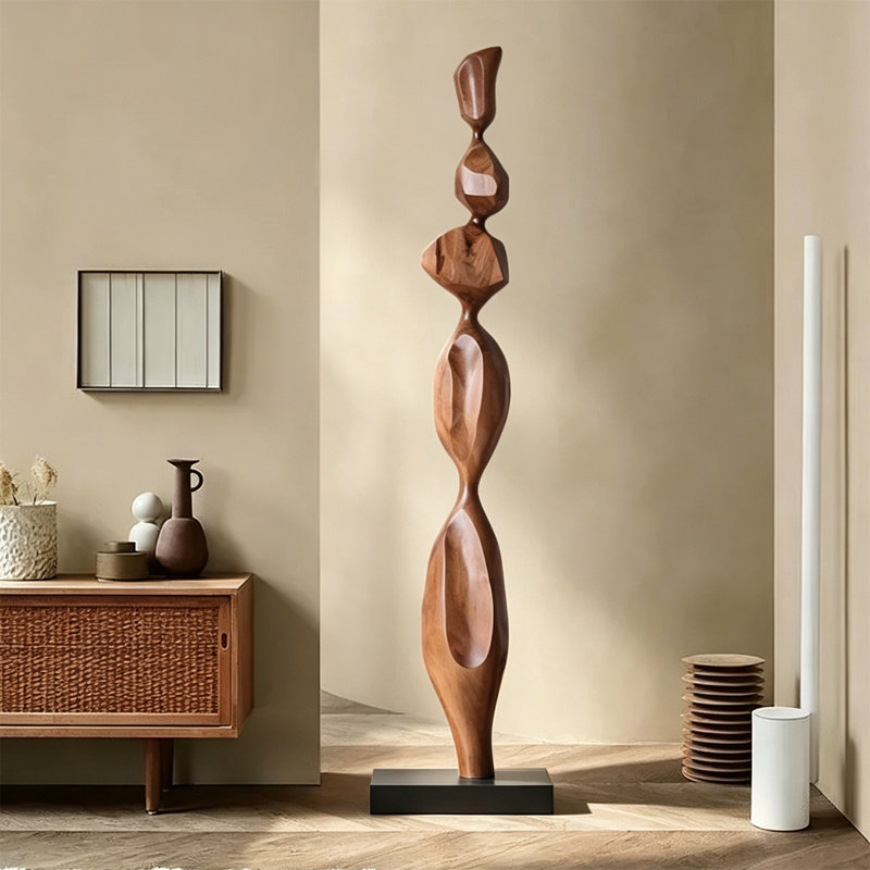Objet décoratif en bois massif brun et noir