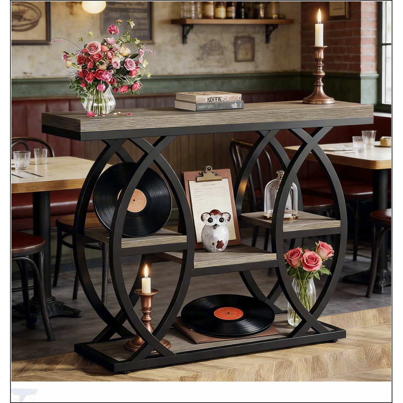 Table d'entrée stable à 4 niveaux, base en métal industriel et plateau rustique pour une décoration intérieure durable et élégante