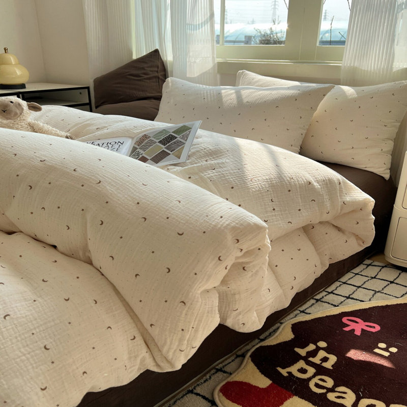 Housse de couette 100% mousseline de coton avec housse de couette Shabby Chic Moon Stars Dot
