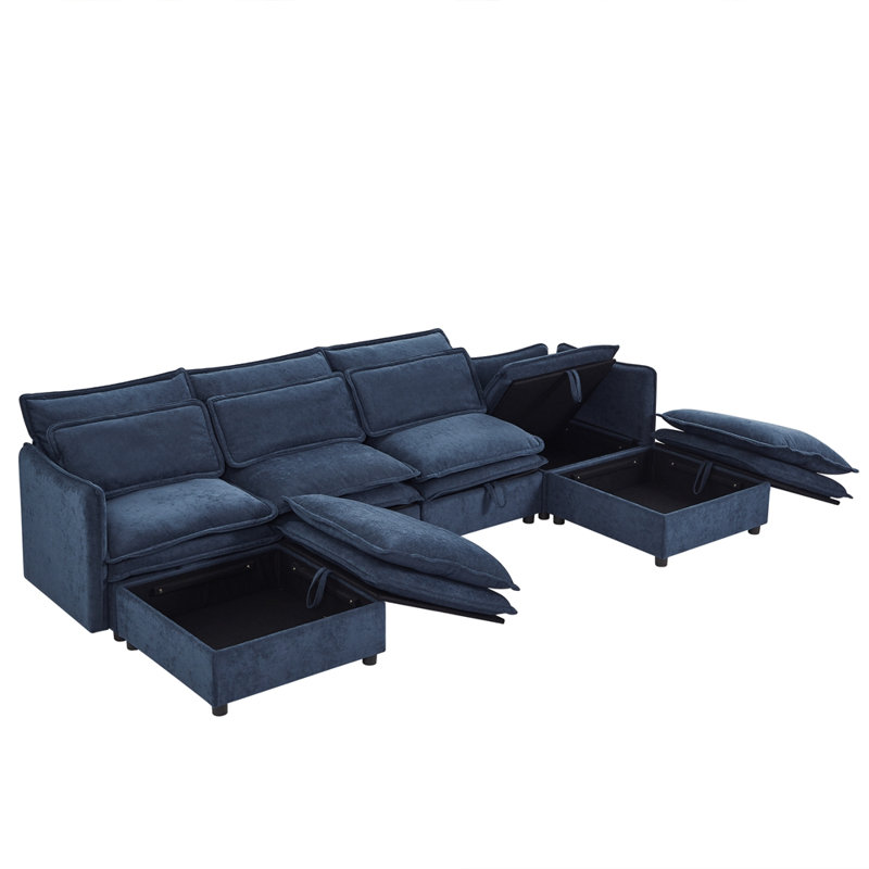 Élégant canapé modulaire en forme de U à double couche, Bleu très foncé