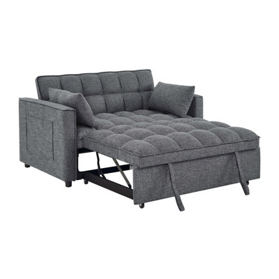 2 - Seat Convertible , Gray With Hidden Pull Out Bed, Foldable Back, And Side Pockets For Magazines, Suitable Small Guest Rooms In Compact Apartments