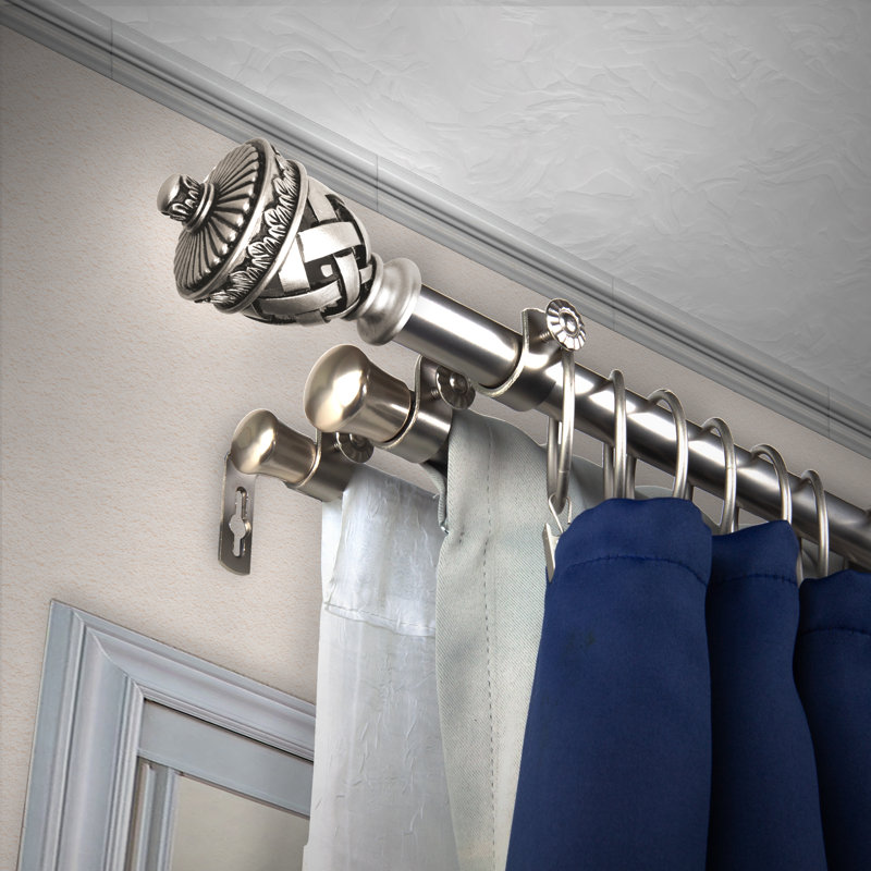 Ensemble de tringle à rideaux réglable 0,81 po Abinaya, 120" - 170", Nickel satiné
