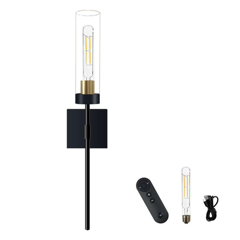 Applique murale 24 po à pile, applique murale rechargeable sans fil avec télécommande, lumière noire et dorée à intensité variable pour la chambre à coucher, le couloir, le vestibule, l'escalier, 2700K
