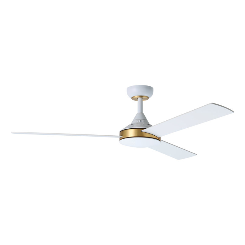 Ventilateur de plafond blanc Wodina, Laiton satiné, Blanc