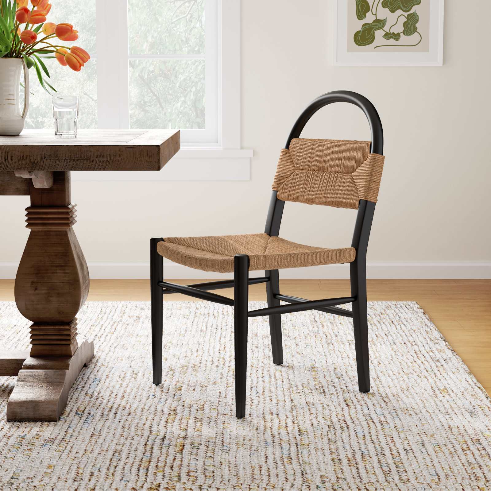 Kashmir Solid Wood Side Chair, Black