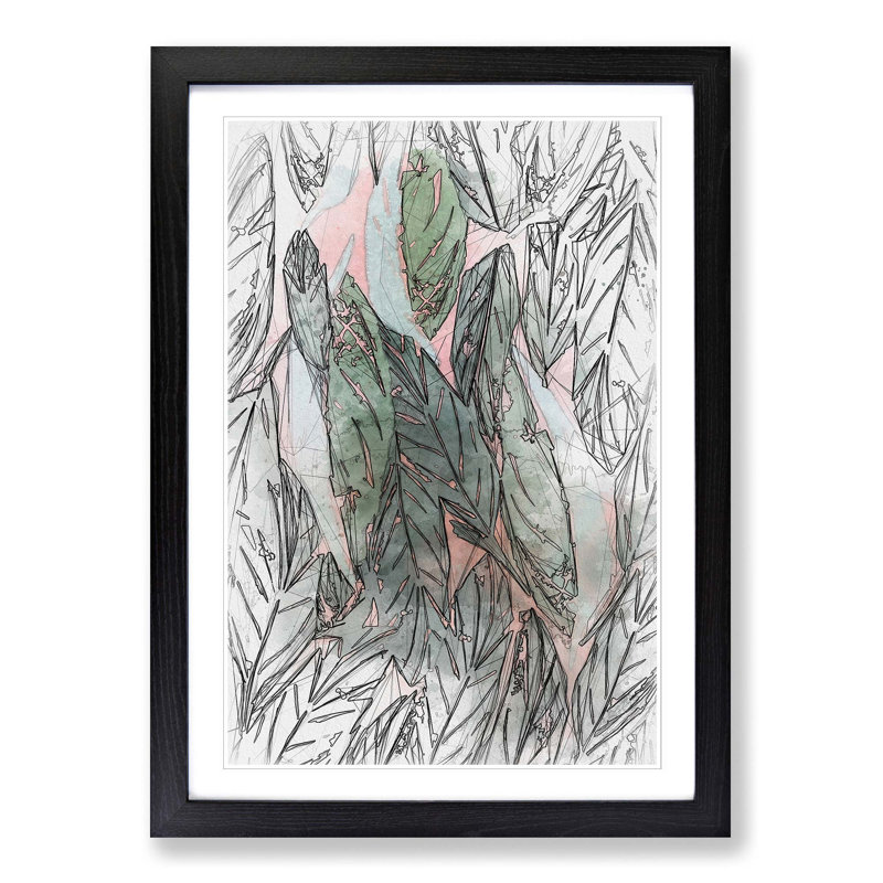 Leaf Pattern in Abstract - Picture Frame Graphic Art Print, 36cm H x 27cm W x 2cm D, Black Framed