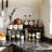 Black Wood Grain Double-Layer Metal Shelf, Stackable And Adjustable, For Storing Condiments And Tableware On The Kitchen Countertop.