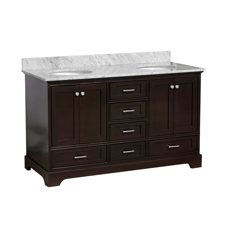 Ensemble de meuble-lavabo double 60 po Larosa, Chocolat, Marbre de Carrare