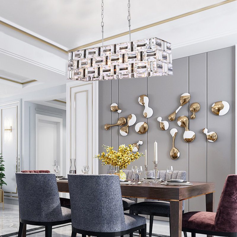 Lustre 6 lumières en chrome avec cristaux transparents et fumée
