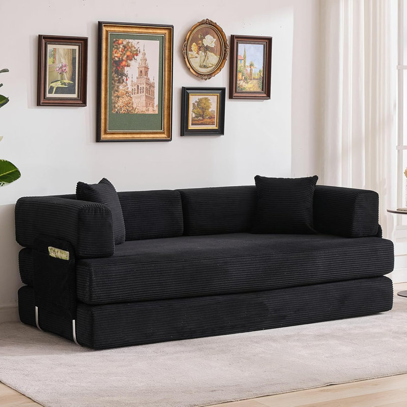 5-in-1 Convertible Sofa Bed, 78.8" Modular Corduroy Sleeper with Sturdy Frame & No Assembly, Multi-Functional Futon for Small Space, Living Room & Guest Room