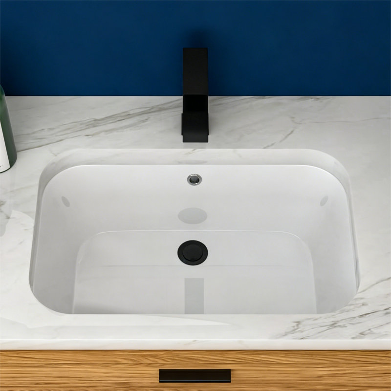 Topcraft White Ceramic Rectangular Undermount Bathroom Sink With Overflow, 22 X 15.25 X 7.75 Inches