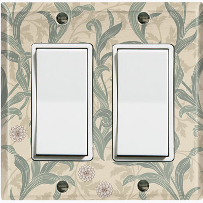 Plaque murale à 2 bandes avec motif de fleurs, feuilles et damas vert olive