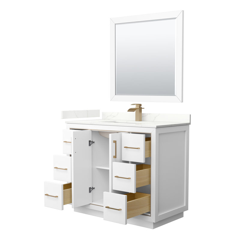 Meuble-lavabo sur pied simple 42 po avec comptoir en quartz 42 po, Quartz Giotto, Gris foncé, Noir mat