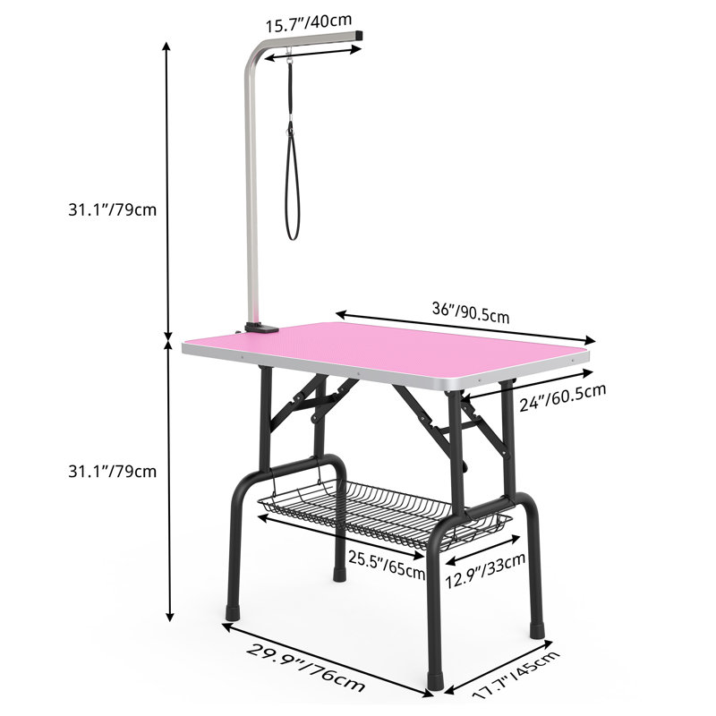Table de toilettage pliable H 31,10 po x l 36,00 po x P 17,70 po, Rose