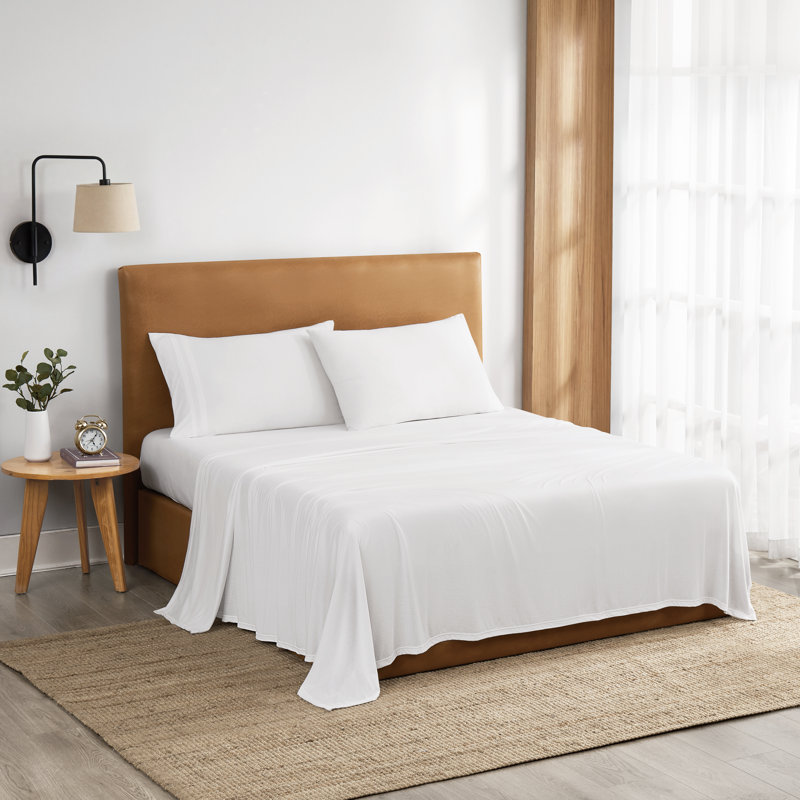 Ensemble de draps en jersey vraiment doux, Blanc, Ensemble literie pour lit simple