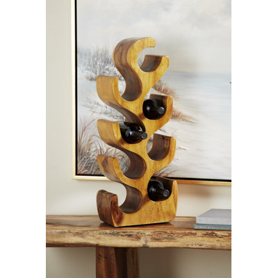 Teak Wood Curved Tree Shaped 6 Bottle Brown Wine Rack