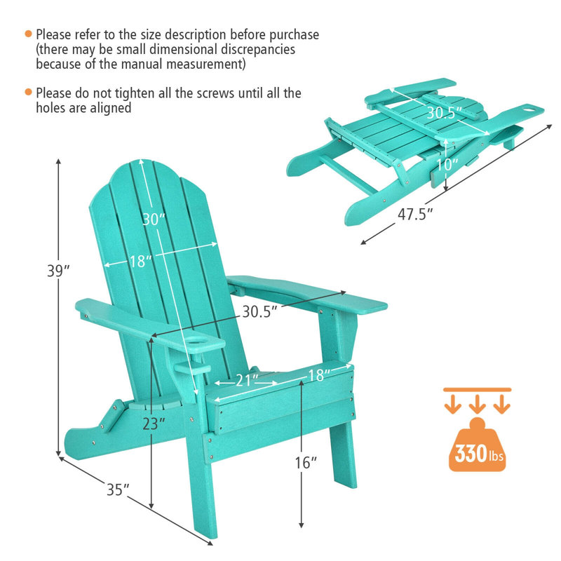Chaise Adirondack pliante en bois DiBernardo, Turquoise
